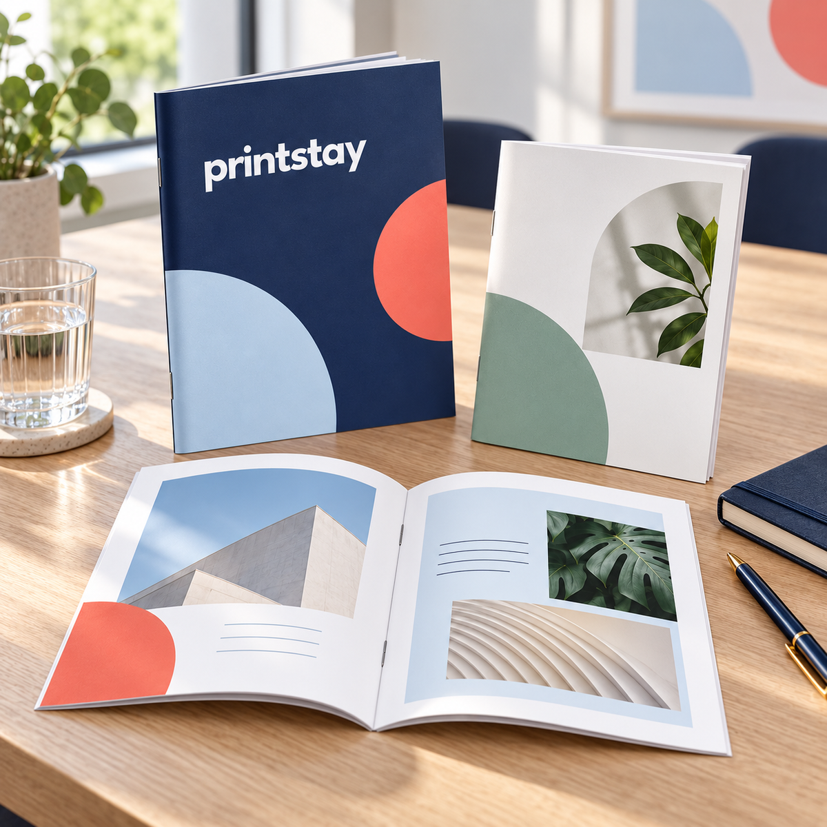 Saddle-stitched booklets used as brochures and programmes