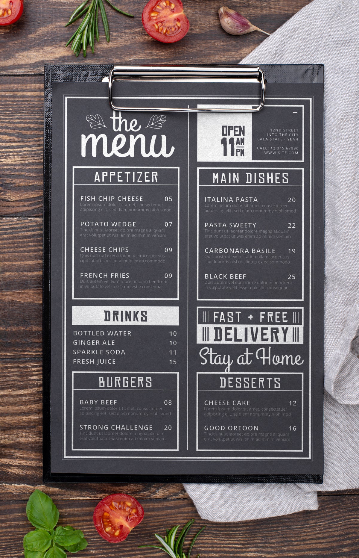 Printed café menu on 300gsm card