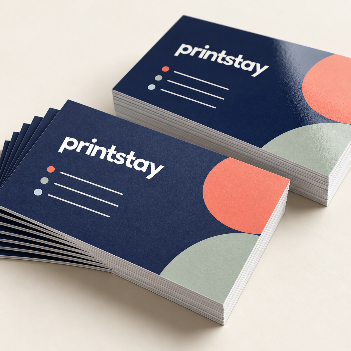 Close-up of a business card print and laminated finish